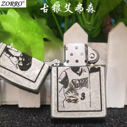 Zorro Pure Copper Kerosene Lighter Ancient Silver Carving Basketball Fans Collect souvenirs With Gifts Box
