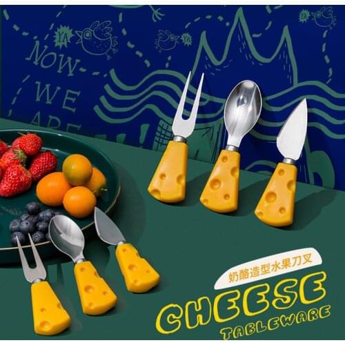 1 Pc Funny Cheese Fruit Knife Fork Spoon Cute Western Tableware Butter Toast Cake Dessert Small Fork Kitchen Gadget Set