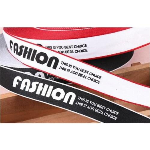 10M/Lot New Black White Red 25mm Printed Letters Ribbon Belt DIY Handmade Sewing clothes Hat Cap Supplementary grosgrain ribbon