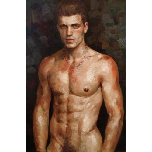 100%Handmade Oil Painting Hand Original Oil Painting Portrait of a Young Boy Man Mr Portrait Nude 003