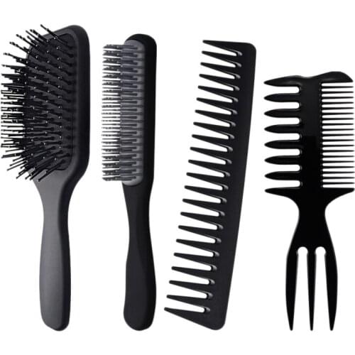 4PCS Hairbrush Set Detangling Brush and Hair Comb Set for Curly Hair with Wide-Toothed Comb for Wet or Dry Hair