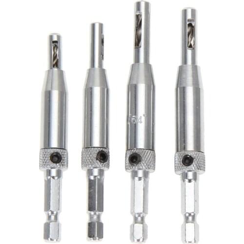 4 pcs HSS Self Centering Drill Bits Hinge Center Hexagon Drill Bits Door Cabinet Set Woodworking Positioning Hole Puncher Tool