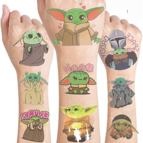 5PCS Disney Star Wars Baby Yoda Tattoo Stickers Cartoon Waterproof Mandalorian Yoda Sticker Kids Girl Children Birthday Gift Toy