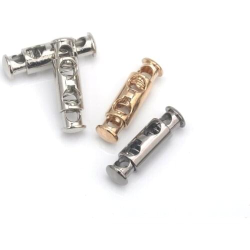 60pcs/lots STP-017 round metal alloy stoppers toggle cord locks Drawstring lock two holes silver, black, gold color free ship