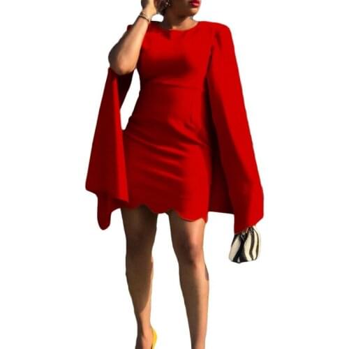 African Short Dresses For Women Corset High Waist Cloak Sleeve Gown Fashion Wavy Hem Solid Elegant Chic African OL Floral Dress