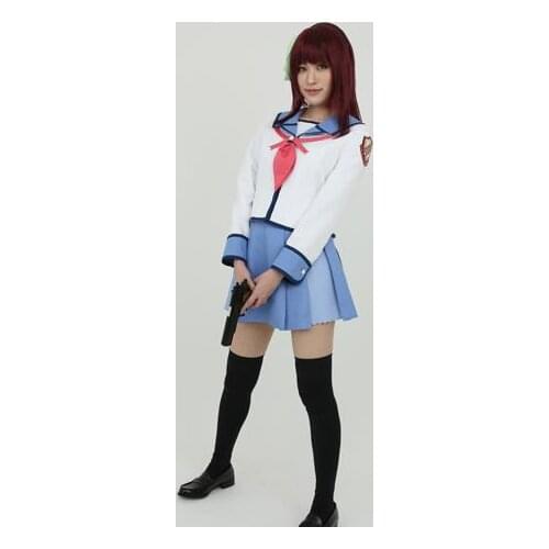 Anime Angel Beats! cosplay Nakamura Yuri cos JK Japanese descent fashion Summer school uniforms top+skirt+tie+Headdress+badge