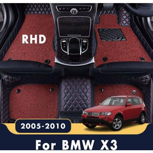 RHD Car Floor Mats Interior Custom Auto Luxury Double Layer Wire Loop Leather Carpets For BMW X3 2010 2009 2008 2007 2006 2005