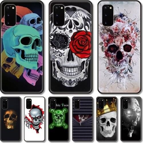 White skulls Phone Case For Samsung Galaxy Note S 21 20 10 9 8 E Lite FE UW Ultra 5G PRO Black Shell Cover