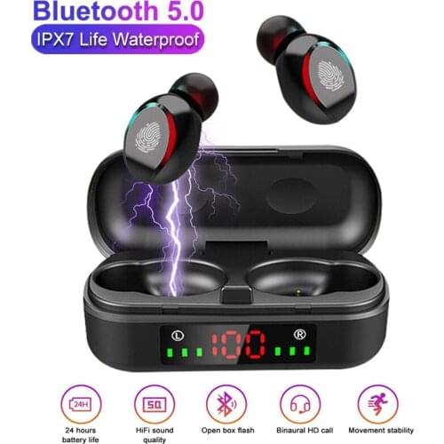 Wireless 5.0 Headphone Touch Control Sports Waterproof Bluetooth Earphone 2000mAh HiFi 9D Bass Stereo Earphone Headset With Mic