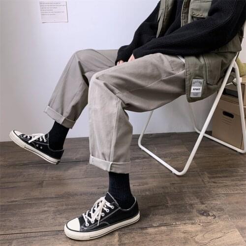 New thickened nine minute pants tide pants male autumn winter leisure loose cargo pants go with everything