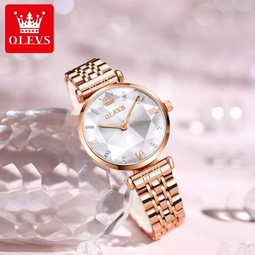 OLEVS Watches Women Luxury Rose Gold Stainless Steel Waterproof Watch Elegant Ladies Dress Watch Gift for Wife Montre Femme