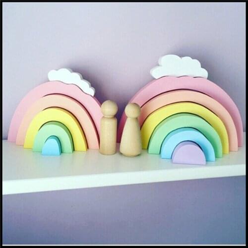 Nordic Cute Wooden Rainbow Building Blocks Decoration Childrens Room Decorative Photography props Ornament Crafts Kids Gift