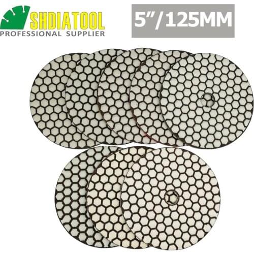 SHDIATOOL 8pcs/set 5" Diamond Flexible Dry Polishing Pads 125mm Disk Sander Sanding Disk For Granite Marble Ceramic