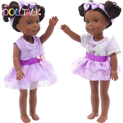 Purple Lovely Bowknot Dress + Hair Ring For 14 inch Ameican Toy Girls Doll Round Neck Clothes Fir Dress Fit 1/6 BJD Dolls
