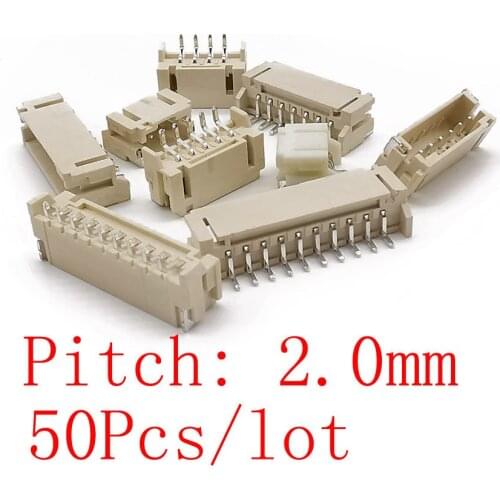 50Pcs PH2.0mm 2P 3P 4P 5P 6P 7P 8 P 9P 10Pin Horizontal SMD Socket Horizontal Socket Patch Plug Terminal SMD Wire Connector
