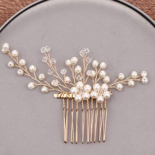 White Pearl Hair Comb Hair Accessories Bride Tiara For Women Handmade Wedding Hair Comb Hair Pins Bridal Hair Jewelry Headpiece