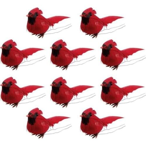 10 Pcs Christmas Cardinals Artificial Red Bird Christmas Tree Pendants Lifelike Decorations for Holiday Parties