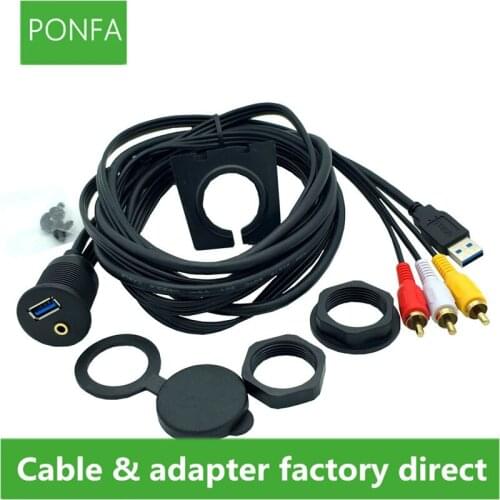 3.5mm to 3x Male RCA USB 3.0 Cable Lead Audio & Video Flush Mount Car Dash 1m/2m