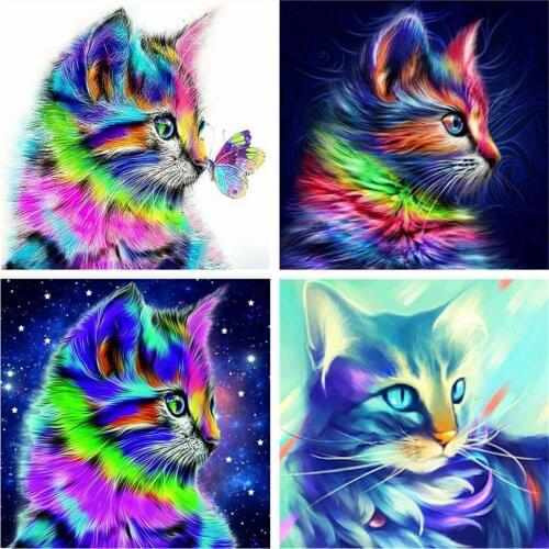 HUACAN Full Square/Round Diamond Painting Cat Needlework 5D DIY Diamond Embroidery Cross Stitch Animal Mosaic Picture Home Decor