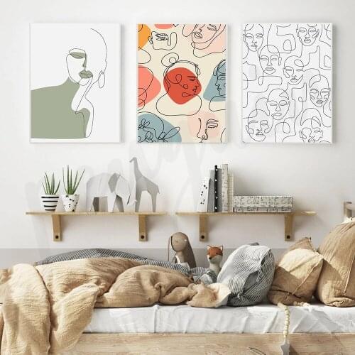 Line Woman Abstract Face Canvas Paintings Colorful Style Posters Minimalist Wall Art for Living Room Home Decor