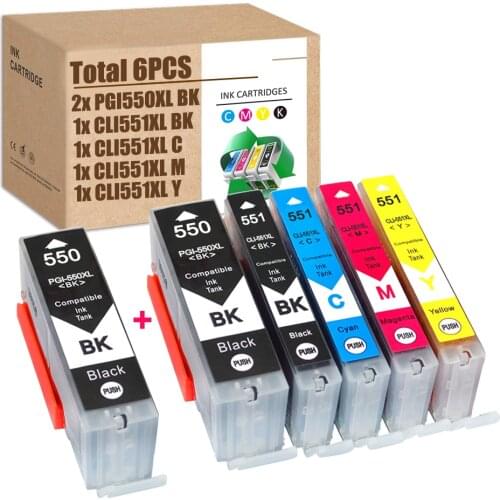 550XL 551XL Ink Cartridges Compatible for Canon PGI550XL CLI551XL iX6850 iP7250 MG5450 iP8750 MG7550 MX925 MG6350 MG6650 MG6450