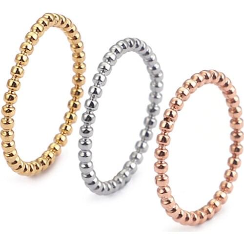 Beads Water Ripple Ring Simple Thin Tail Ring for Women Gold/Rose Gold/Silver Color Stainless Steel Jewelry