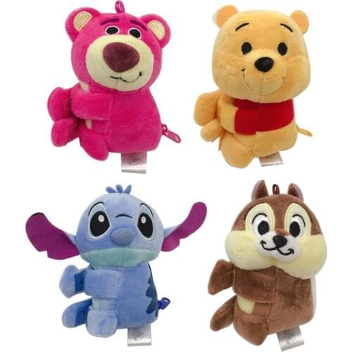 Disney Cartoon Winnie the Pooh Donald Duck Stitch Lotso Plush Toy Hook And Loop Fasteners Pendant