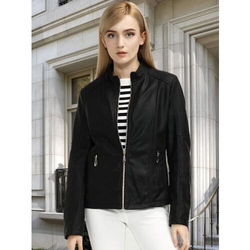 Giolshon Faux Leather Jacket Women Short Slim Moto Coat for Spring Fall Long Sleeve PU Outerwear