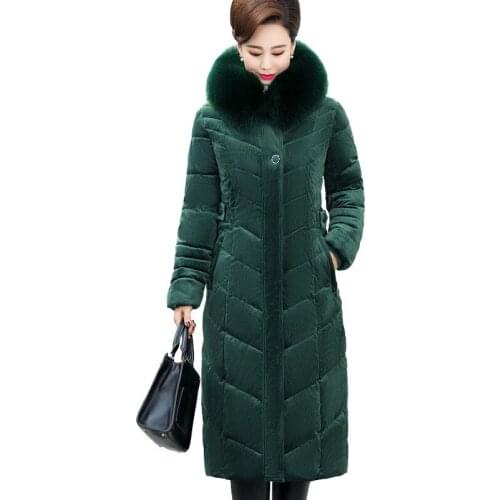 Middle-aged Mother Gold Velvet Down Cotton Jacket New winter Female Over Knee Cotton Coat Keep Warm Overcoat Women Parkas A288