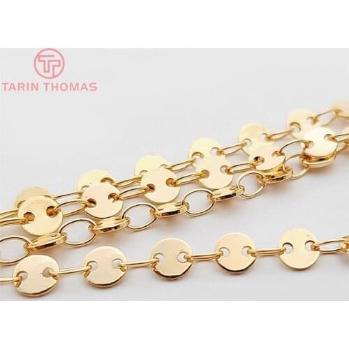 1 Meter Round disk 4MM 24K Champagne Gold Color Plated Brass Necklace Chains High Quality Diy Jewelry Findings Accessories
