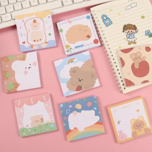 Cute Notes Cartoon Student Stationery Cute Bear Kawaii Note Strong Stickiness Guestbook Cute Memo Pad Stickers