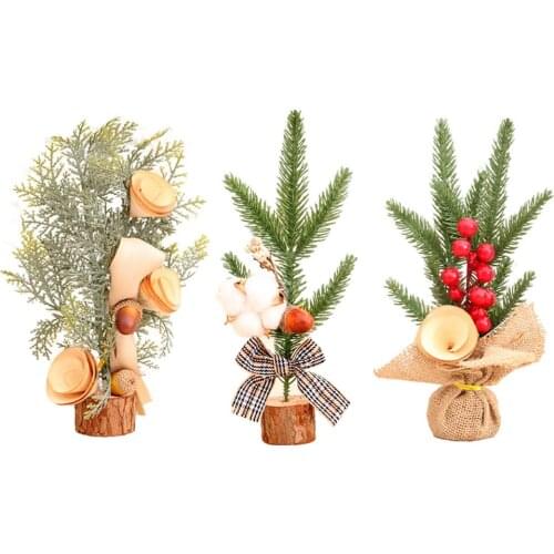 Mini Artificial Potted Christmas Tree With Red Berries Pine Cone Ornaments Home Small Party Favors wedding garden decoration