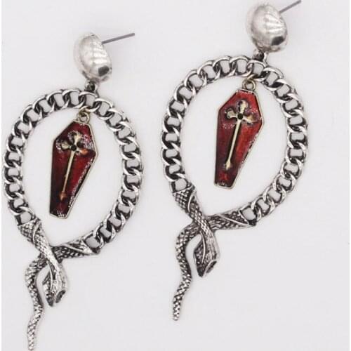 Fashion Jewelry Gothic Dark Punk Snake Winding Cross Coffin Blood Drop Oil Snake Earrings Ear Pendant Fem Free Shipping VGE064