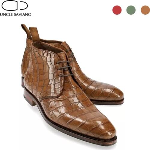 Uncle Saviano Lace Up Cowboy Winter Mens Boots Shoes Non-Slip Add Velvet Genuine Leather Work Boots Fashion Designer Shoes Men