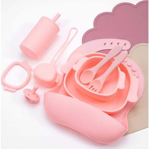 Baby Accessories Customized Childrens Tableware Waterproof Baby Bibs Bowl Sets Solid Food Dishes Plates Training Fork Spoon