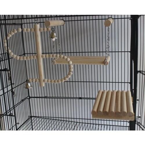 Natural Wood Bird Toys SetPlaced in The Bird Cage by Playground for Small and Medium Parrots Parakeet Conure Cockatiel Pack of 4