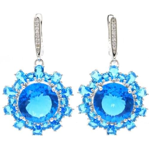 45x27mm Ravishing Created 15.5g Pink Raspberry Rhodolite Garnet CZ Gift For Ladies Silver Earrings