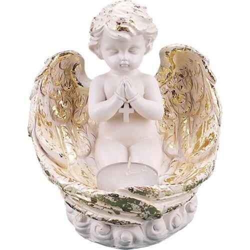 Nordic Home Furnishing Exquisite Gifts Living Room Decoration Angel Resin Craft LED Candle Holder Church Desktop Decoration