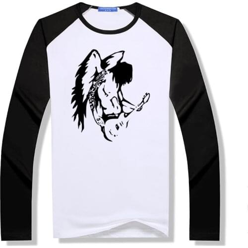 New cool angel guitar T Shirt Mens music funny Long Sleeve Men raglan T-Shirt Modal Men Fashion O Neck Tees Top