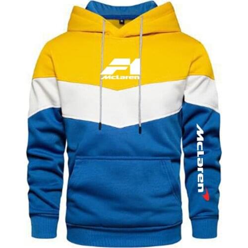 2021 New Spring and Autumn Mens Mclaren Logo Patchwork Color Pullover Long Sleeve Hoodie Fashion Cotton Sweatshirt 5 Colori