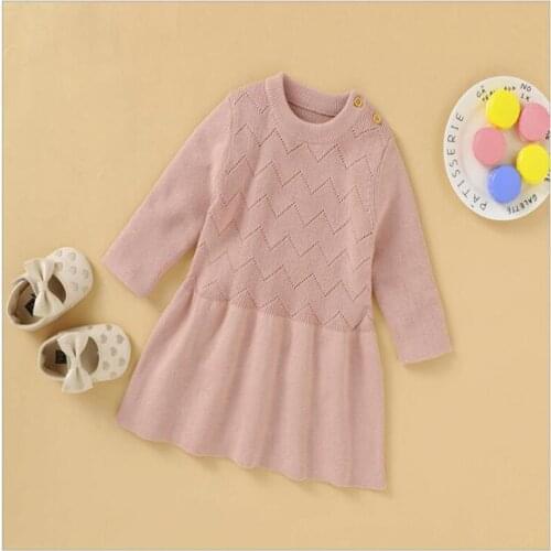 Autumn Baby Girl Knit Dress Kids Long Sleeve Sweater Dress Girls Solid Knitted Dress New Fashion Baby Toddlers Outwear Clothing