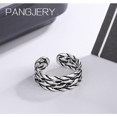 PANGJERY 925 Sterling Silver Opening Rings for Women INS Fashion Creative Chic Vintage Weaving Geometric Party Jewelry Gifts
