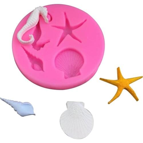 Diy ocean series cake decoration mold starfish conch shell sea horse turn sugar chocolate mousse silicone mold hand-dropped glue