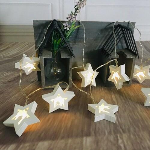 Warm White AA Battery Operated Light Chain Wooden Christmas Star Led String Light