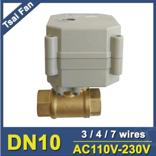 TF10-B2-C Brass 3/8'' DN10 2-Way Electric Motorized Valve AC110V-230V 3/4/7 Wires Metal Gear On/Off 5 Sec For Water Application