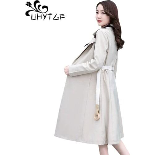 UHYTGF trench coat for women fashion belt double-breasted casual autumn windbreaker women 2020 Korean loose plus size coats 1001