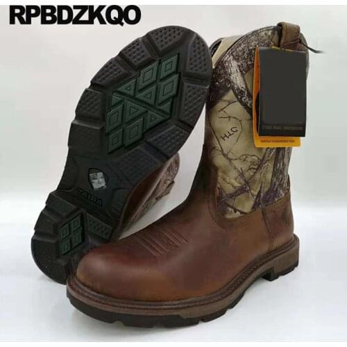 Embroidered Mid Calf Patchwork Cowgirl Brown Camouflage Vintage Shoes Slip On Cowboy Boots Mens Genuine Leather Western Canvas