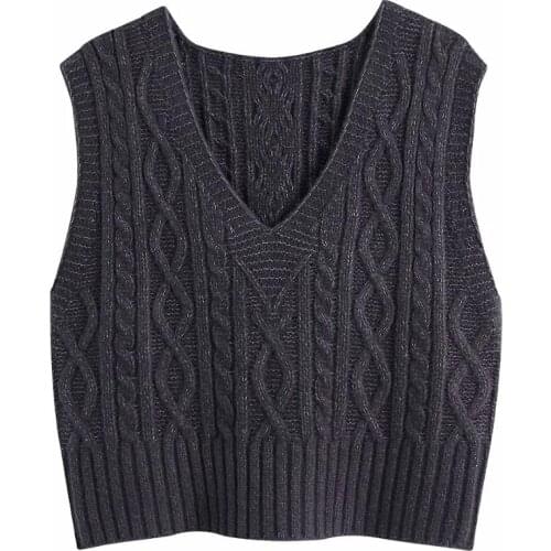 ZA New Women Fashion Knitted Vest Sweater V-neck Sleeveless Solid Color Loose Female Waistcoat Chic Tops XITIMEAO