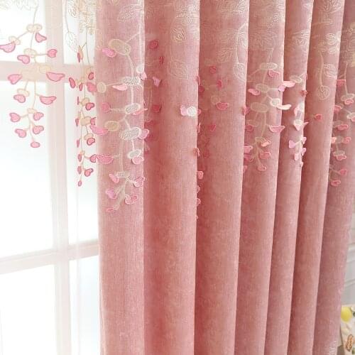 Princess Curtains for Living Dining Room Bedroom Simple European Style Fashion Embossed Chenille Lace Pink Curtains for Girls