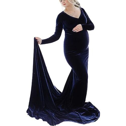 Womens long velvet nightgown bridal pregnancy photo shoot pajamas